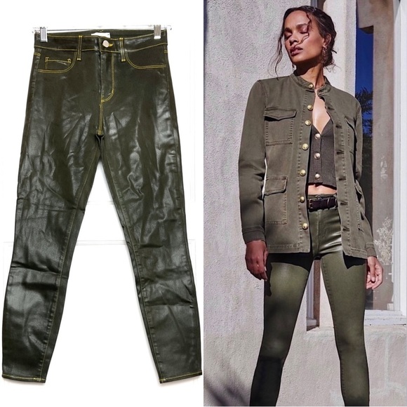 NWT L'AGENCE Faux Leather Contrast Thread High Waist Coated Skinny Ankle Jean 25 - Picture 1 of 12